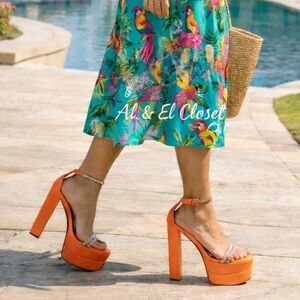 Schutz Fabienne Platform Sandals Acid Orange Crystal Ankle Strap Size 7 NWB